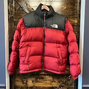 Red and Grey North Face Down Jacket - 700 Fill -  Men’s Medium